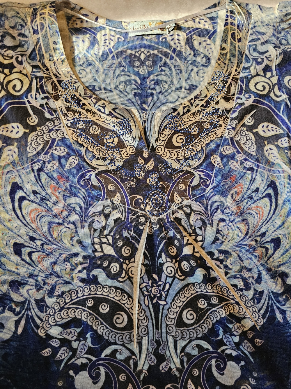 Unity World Wear Blue Paisley V-Neck Tunic - Picture 3 of 7